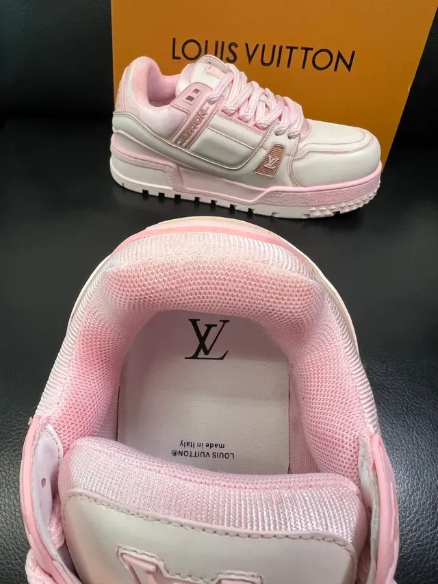 Louis Vuitton LV Trainer Pink Beige Chunky Layered Sole Embossed Monogram Details Lifestyle Sneakers 4