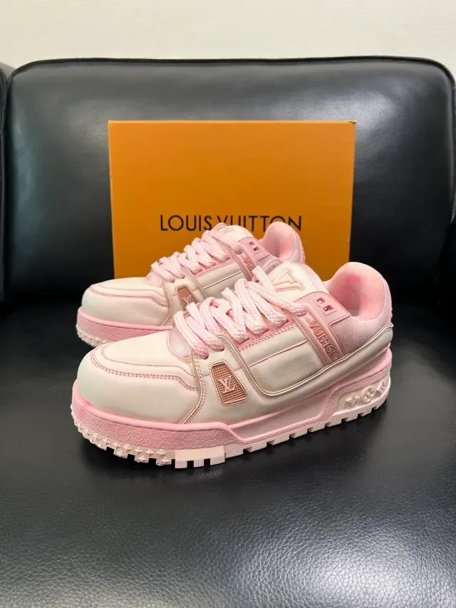 Louis Vuitton LV Trainer Pink Beige Chunky Layered Sole Embossed Monogram Details Lifestyle Sneakers 5