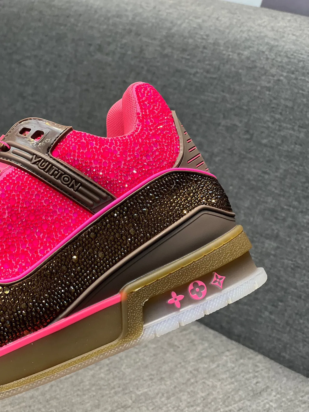 Louis Vuitton LV Trainer Pink Brown Crystal-Embellished Layered Upper Lifestyle Sneakers 8