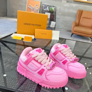 Louis Vuitton LV Trainer Pink White Chunky Platform Sole Layered Strap Detail Lifestyle Sneakers