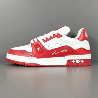 Louis Vuitton LV Trainer Rojo Blanco Capa Superior Monograma Impreso Cuero Lifestyle Sneakers