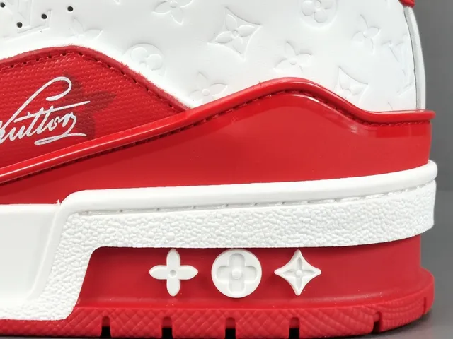 Louis Vuitton LV Trainer Red White Layered Upper Monogram-Printed Leather Lifestyle Sneakers 6