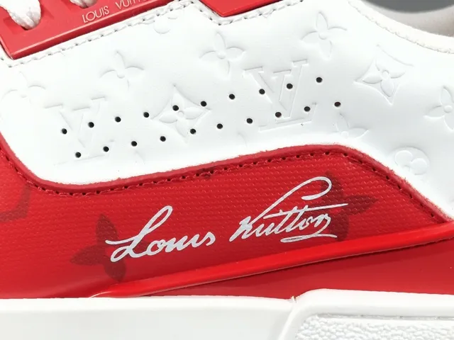 Louis Vuitton LV Trainer Red White Layered Upper Monogram-Printed Leather Lifestyle Sneakers 9
