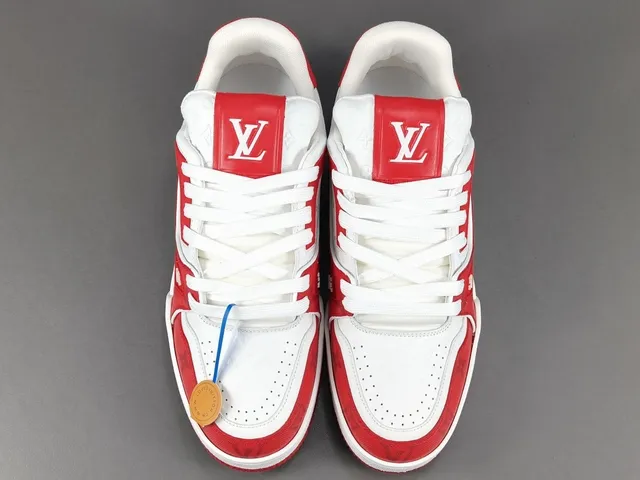 Louis Vuitton LV Trainer Red White Layered Upper Monogram-Printed Leather Lifestyle Sneakers 11