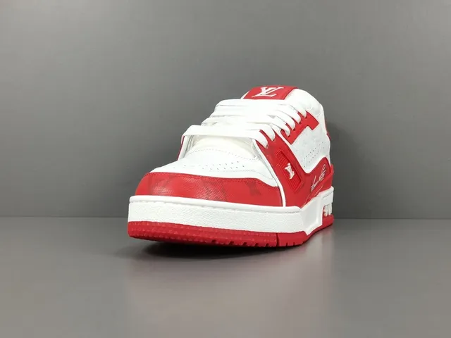 Louis Vuitton LV Trainer Red White Layered Upper Monogram-Printed Leather Lifestyle Sneakers 13