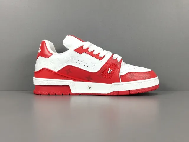 Louis Vuitton LV Trainer Red White Layered Upper Monogram-Printed Leather Lifestyle Sneakers 16