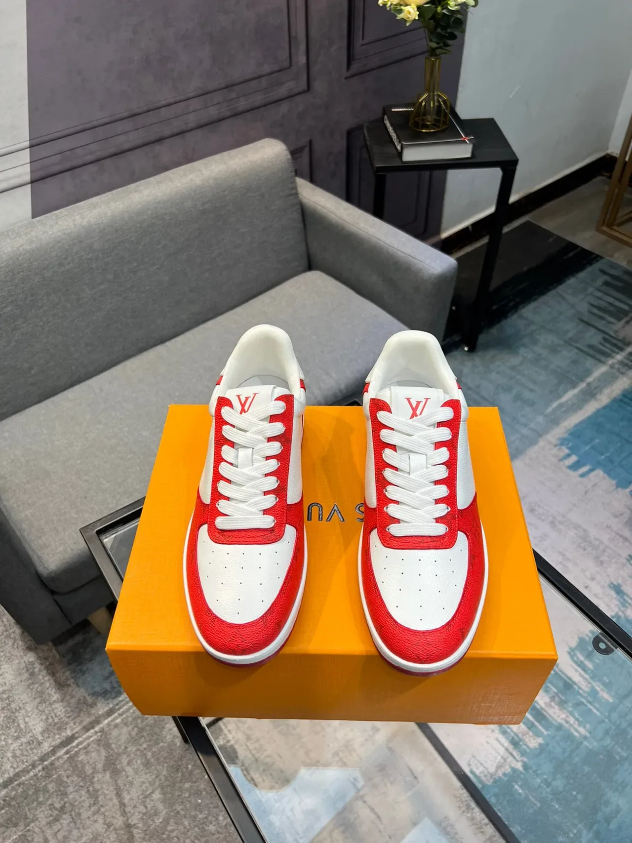 Louis Vuitton LV Trainer Red White Low-Top Perforated Monogram Lifestyle Sneakers 2
