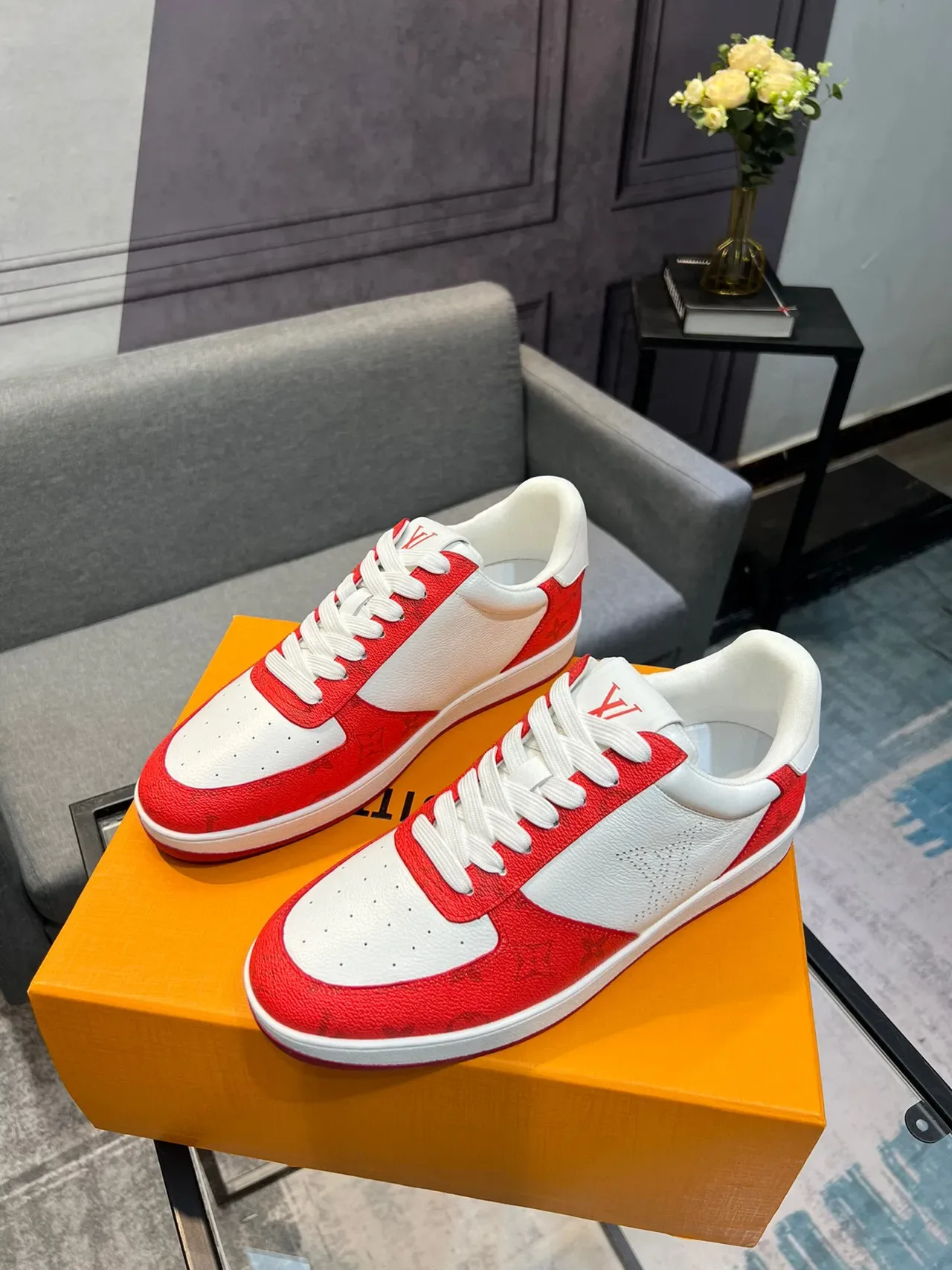 Louis Vuitton LV Trainer Red White Low-Top Perforated Monogram Lifestyle Sneakers 3