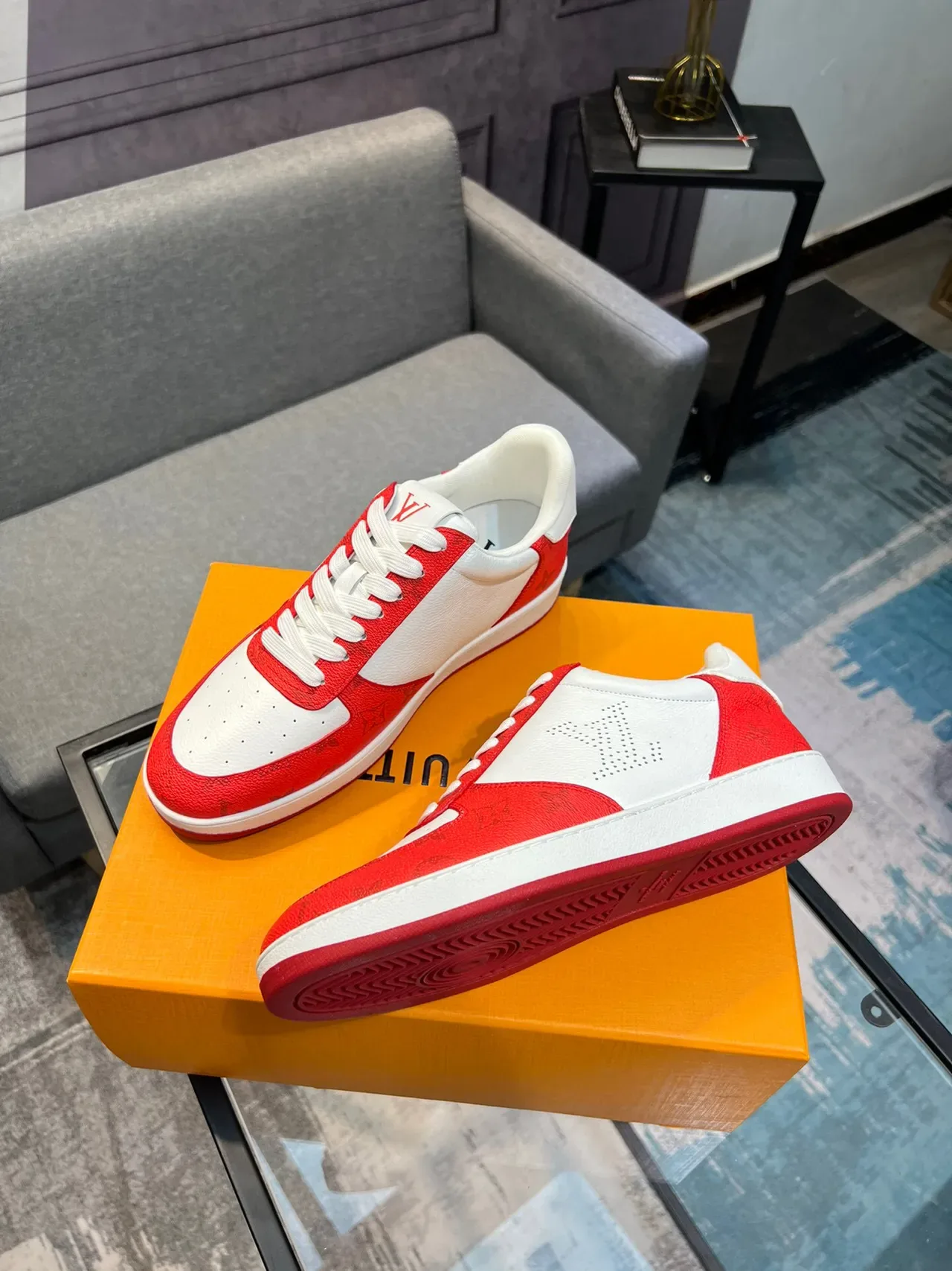 Louis Vuitton LV Trainer Red White Low-Top Perforated Monogram Lifestyle Sneakers 4