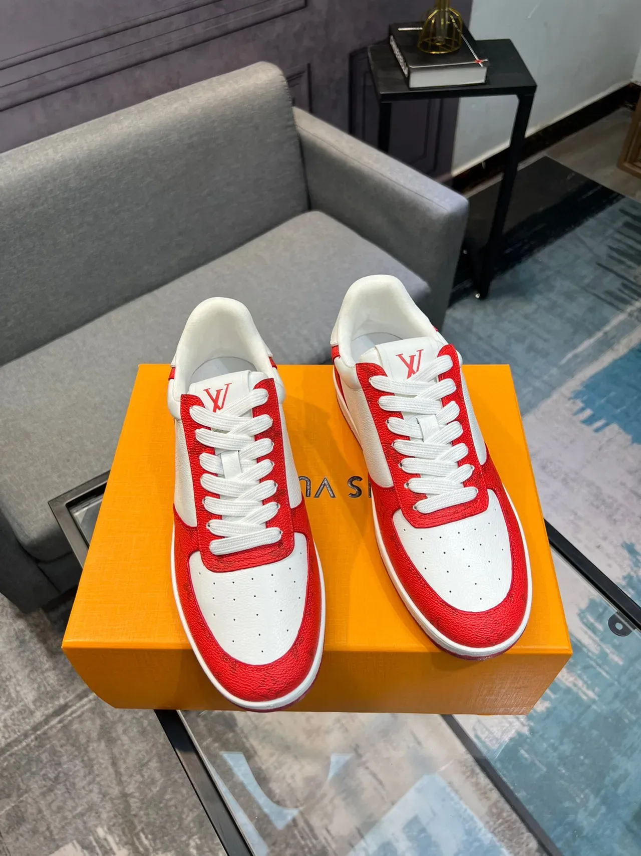 Louis Vuitton LV Trainer Red White Low-Top Perforated Monogram Lifestyle Sneakers 5