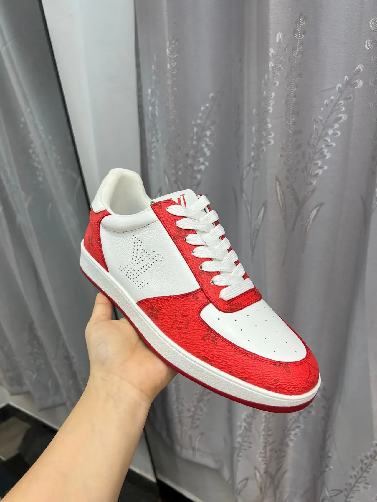 Louis Vuitton LV Trainer Red White Low-Top Perforated Monogram Lifestyle Sneakers 6