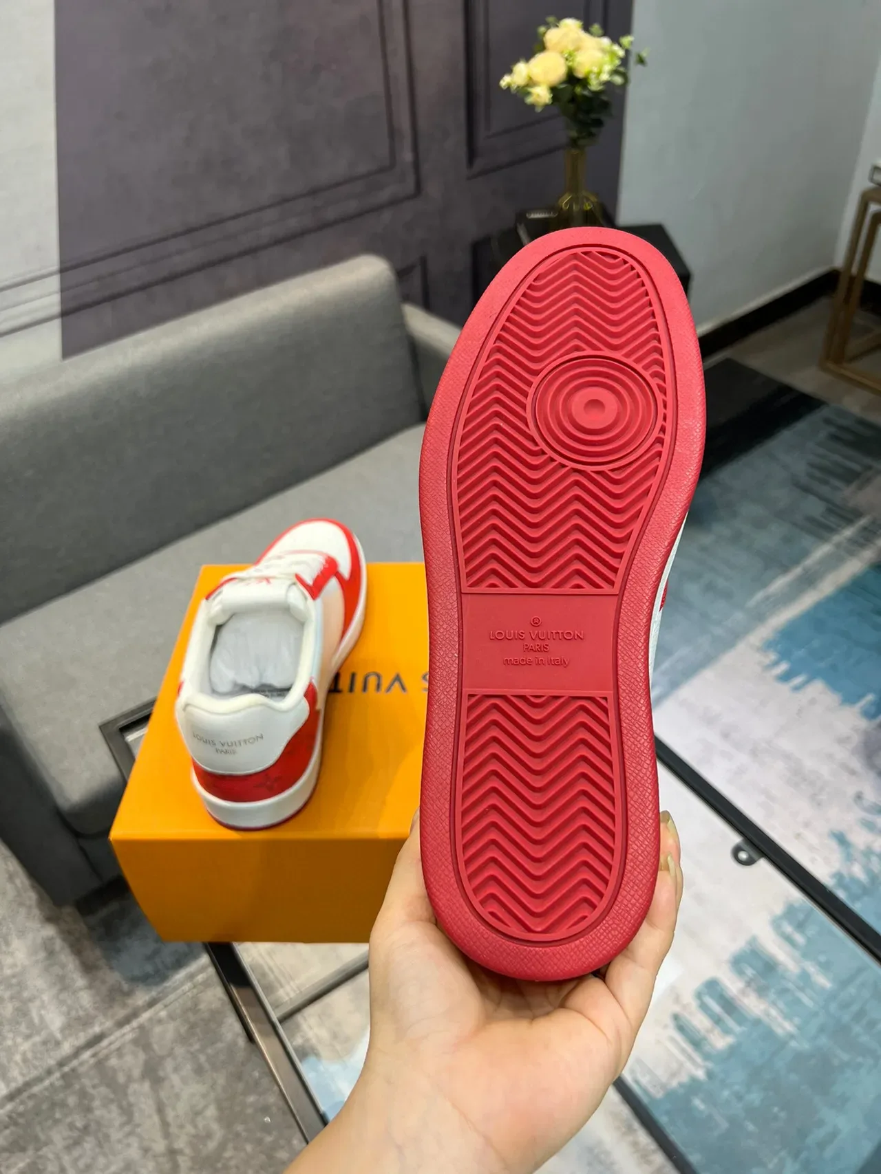 Louis Vuitton LV Trainer Red White Low-Top Perforated Monogram Lifestyle Sneakers 7