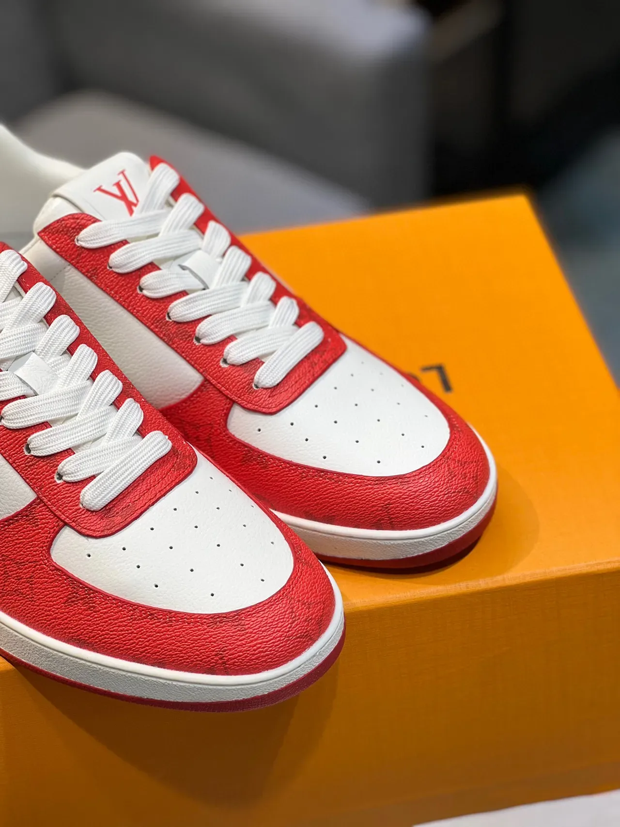 Louis Vuitton LV Trainer Red White Low-Top Perforated Monogram Lifestyle Sneakers 9