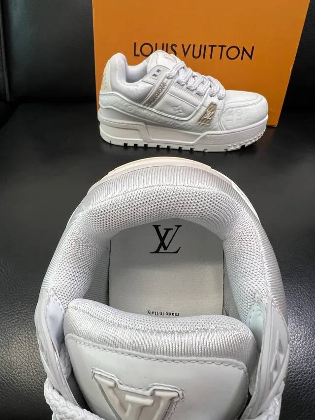 Louis Vuitton LV Trainer White Beige Monogram-Embossed Leather Chunky Platform Sole Lifestyle Sneakers 4