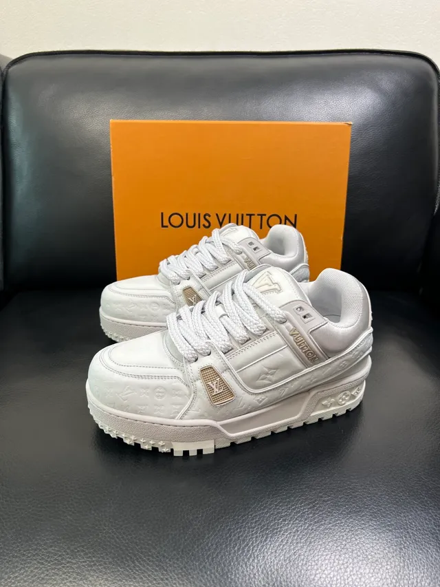 Louis Vuitton LV Trainer White Beige Monogram-Embossed Leather Chunky Platform Sole Lifestyle Sneakers 5