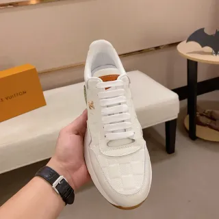 Louis Vuitton LV Trainer White Beige Quilted Checkerboard Leather Gold-Tone Logo Lifestyle Sneakers
