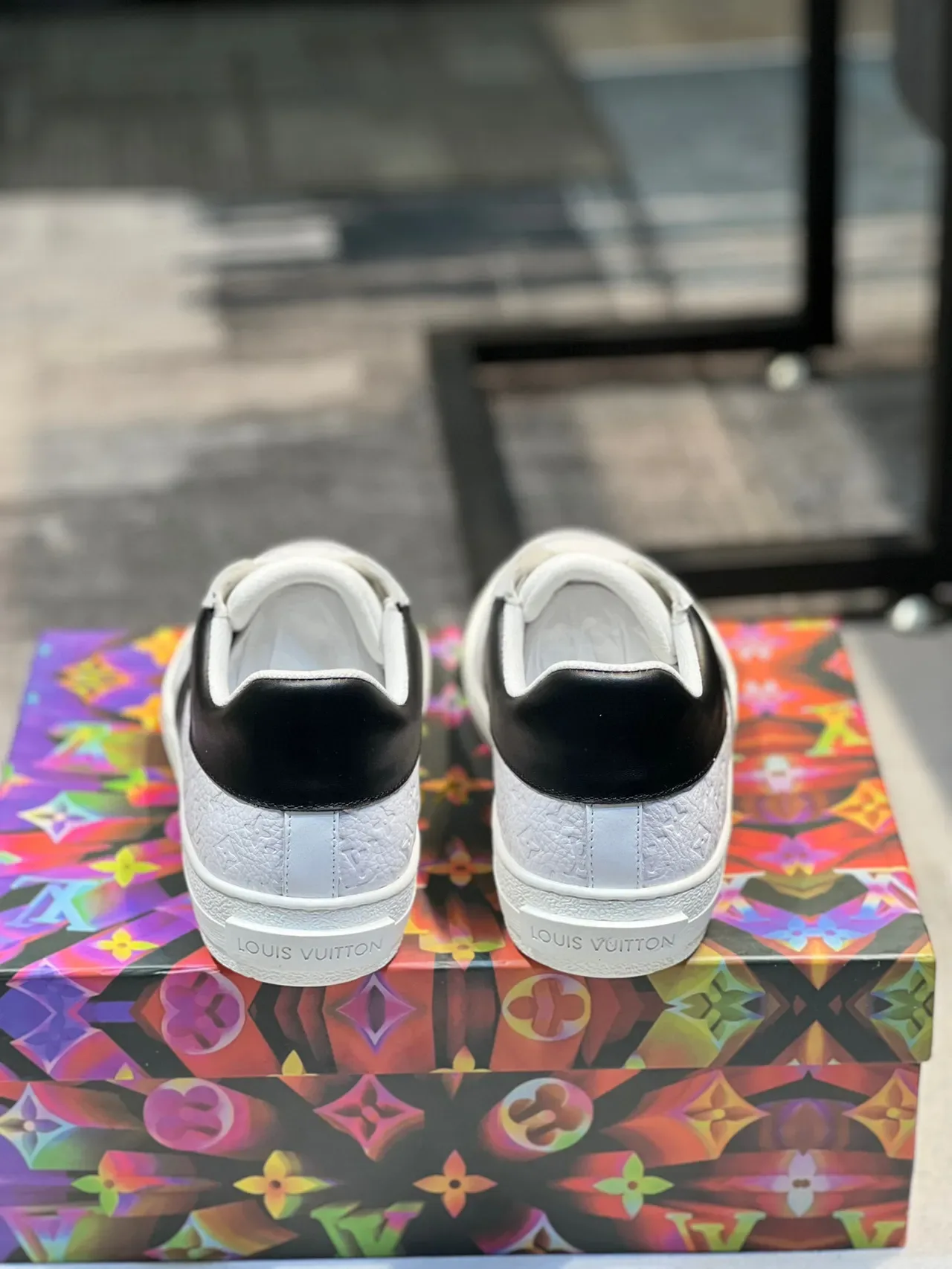Louis Vuitton LV Trainer White Black Monogram-Textured Leather Contrasting Side Stripe Lifestyle Sneakers 2