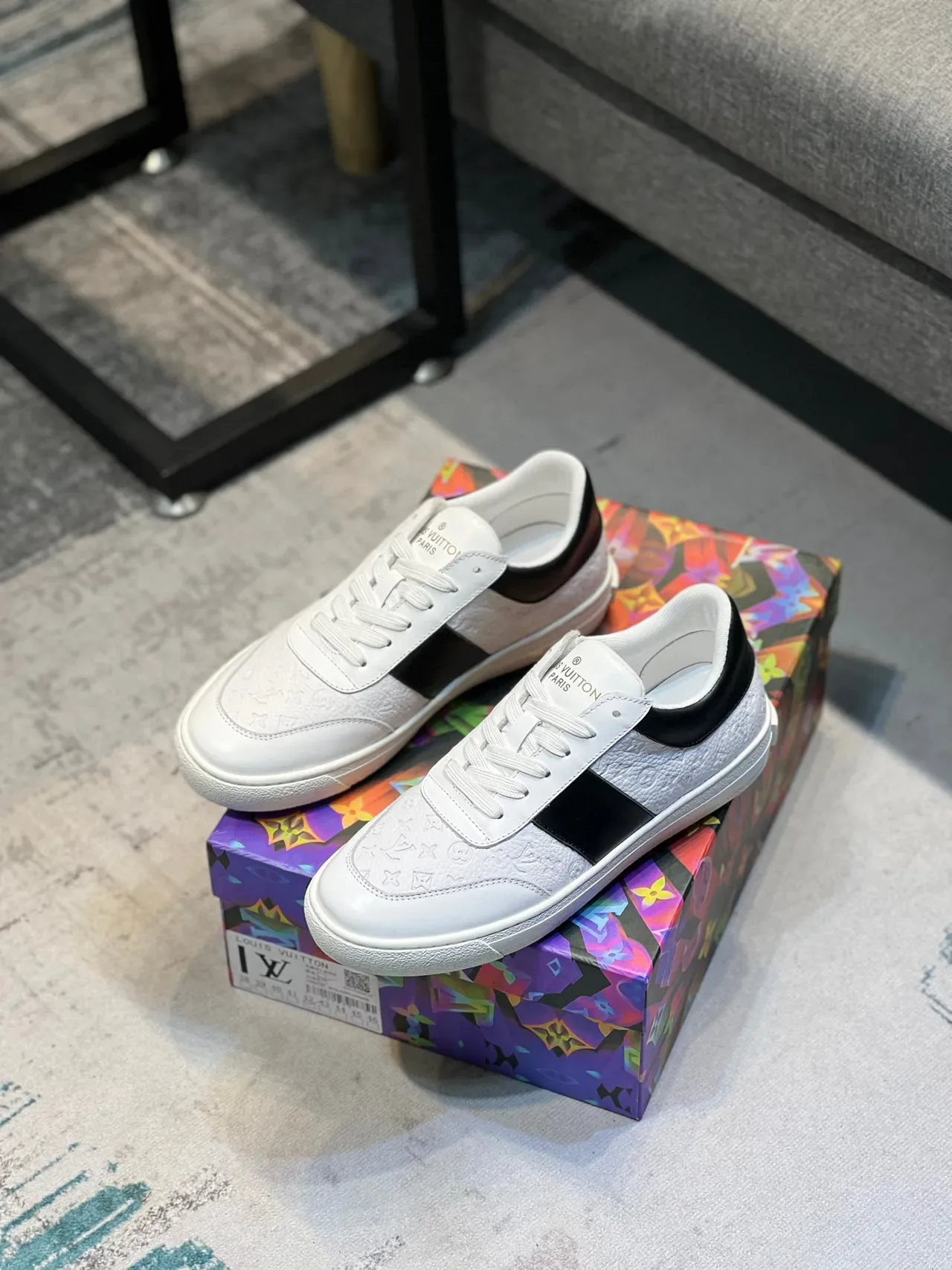 Louis Vuitton LV Trainer White Black Monogram-Textured Leather Contrasting Side Stripe Lifestyle Sneakers 7