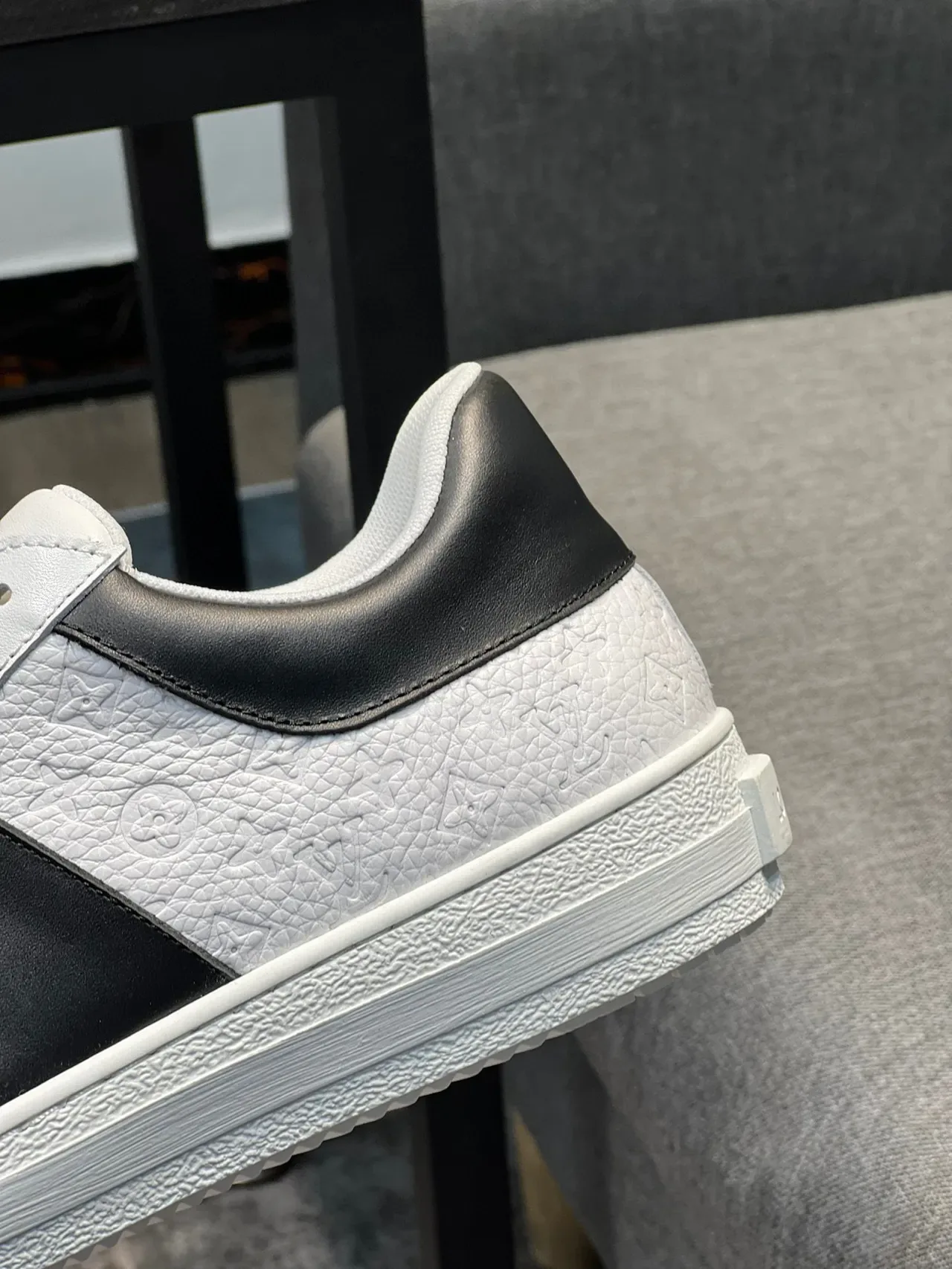 Louis Vuitton LV Trainer White Black Monogram-Textured Leather Contrasting Side Stripe Lifestyle Sneakers 8