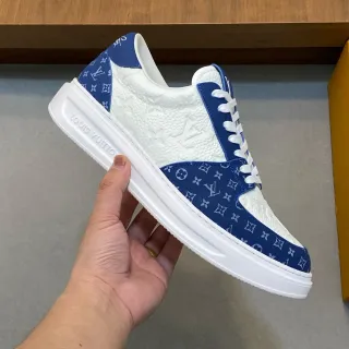 Louis Vuitton LV Trainer White Blue Embossed Monogram Leather Monogrammed Overlays Lifestyle Sneakers