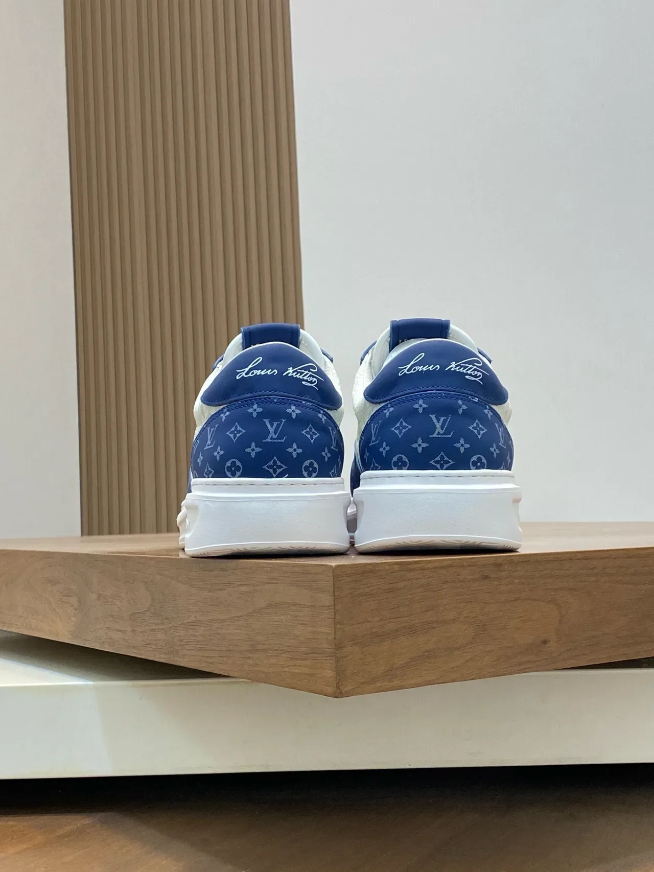Louis Vuitton LV Trainer White Blue Embossed Monogram Leather Monogrammed Overlays Lifestyle Sneakers 3
