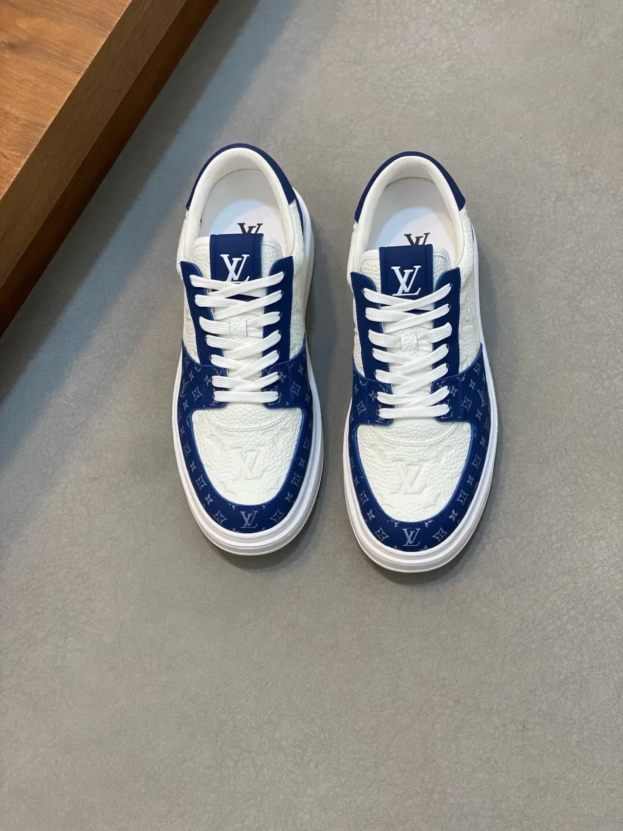 Louis Vuitton LV Trainer White Blue Embossed Monogram Leather Monogrammed Overlays Lifestyle Sneakers 5