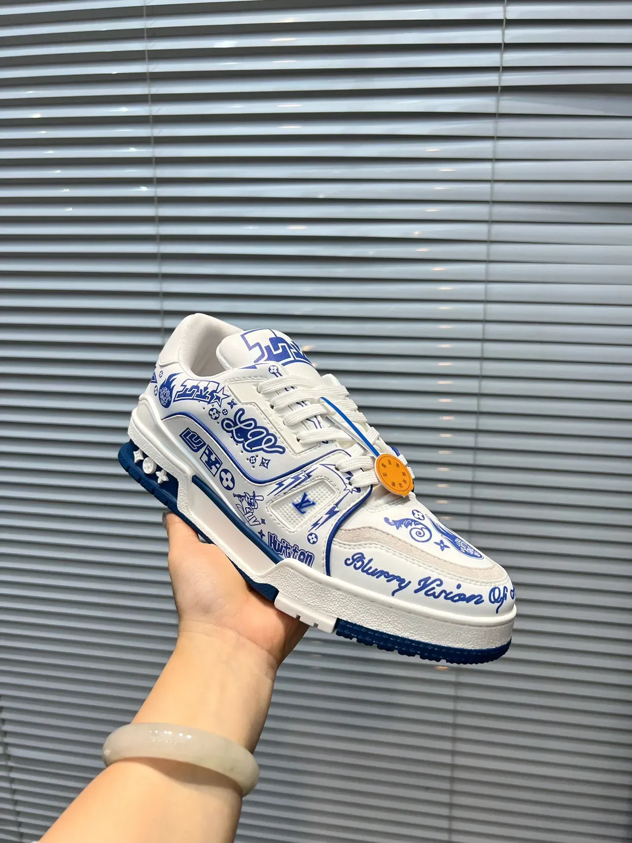 Louis Vuitton LV Trainer White Blue Graphic-Printed Low-Top Lifestyle Sneakers 6