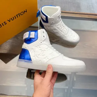 Louis Vuitton LV Trainer White Blue High-Top Embossed Monogram Lifestyle Sneakers