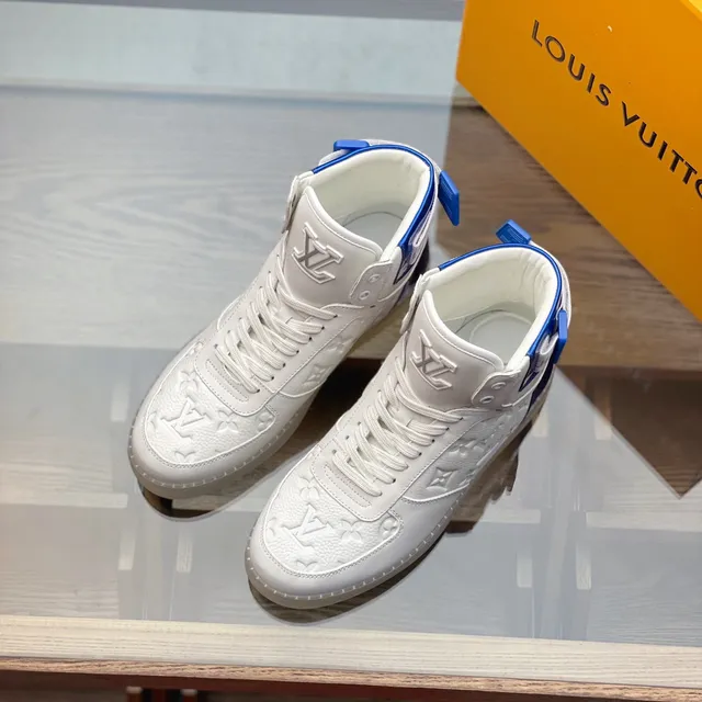 Louis Vuitton LV Trainer White Blue High-Top Embossed Monogram Lifestyle Sneakers 2