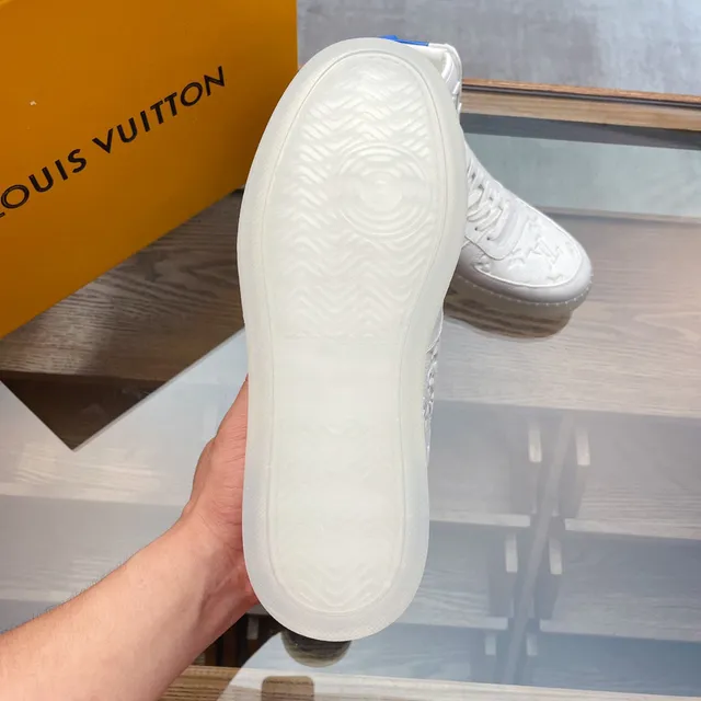 Louis Vuitton LV Trainer White Blue High-Top Embossed Monogram Lifestyle Sneakers 3