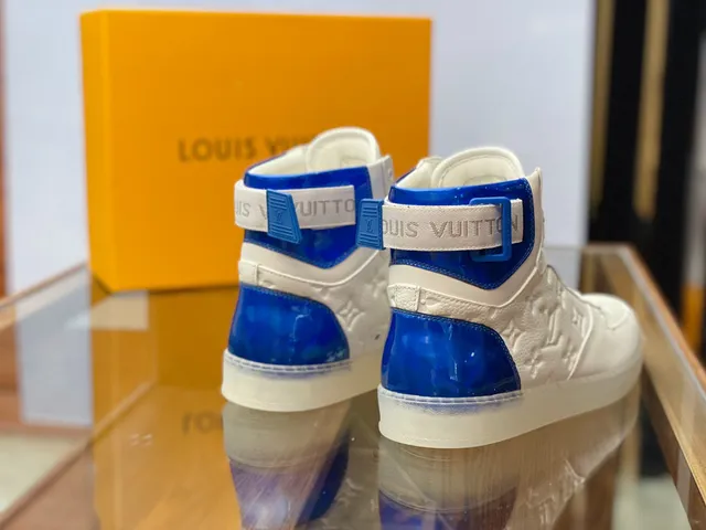 Louis Vuitton LV Trainer White Blue High-Top Embossed Monogram Lifestyle Sneakers 5