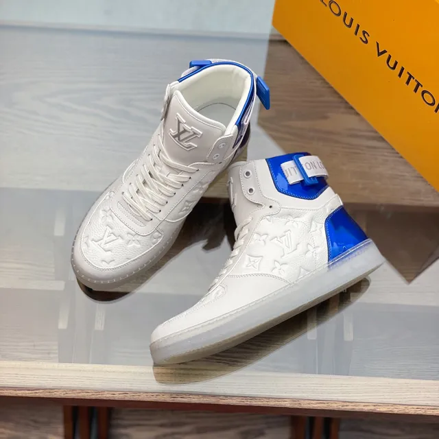 Louis Vuitton LV Trainer White Blue High-Top Embossed Monogram Lifestyle Sneakers 6