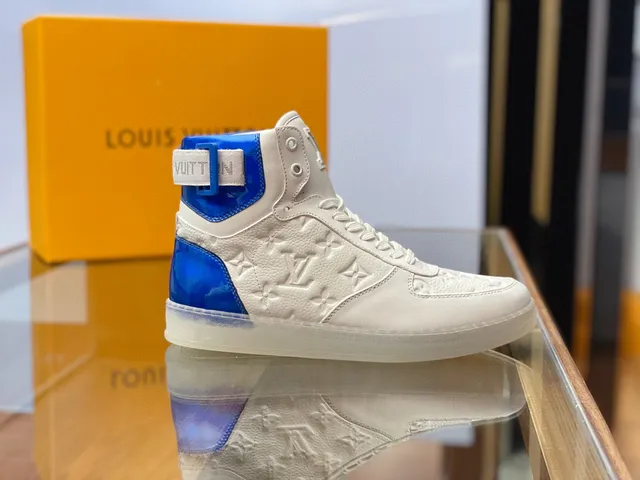 Louis Vuitton LV Trainer White Blue High-Top Embossed Monogram Lifestyle Sneakers 8
