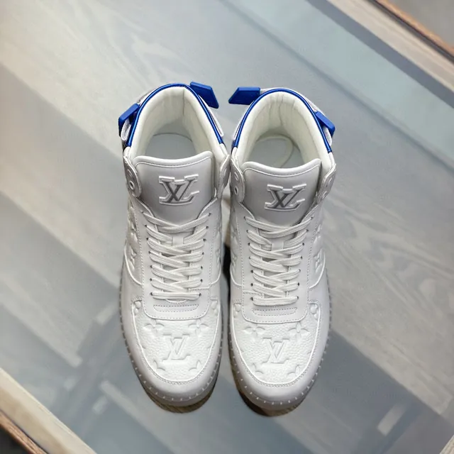 Louis Vuitton LV Trainer White Blue High-Top Embossed Monogram Lifestyle Sneakers 9