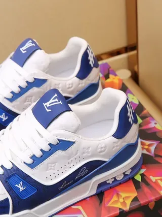 Louis Vuitton LV Trainer White Blue Layered Leather Perforated Toe Lifestyle Sneakers 6