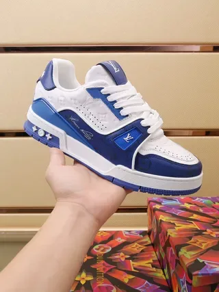 Louis Vuitton LV Trainer White Blue Layered Leather Perforated Toe Lifestyle Sneakers 7