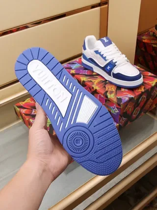 Louis Vuitton LV Trainer White Blue Layered Leather Perforated Toe Lifestyle Sneakers 8