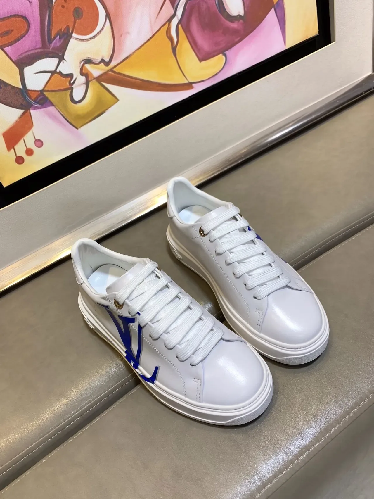 Louis Vuitton LV Trainer White Blue Leather Oversized Monogram Lifestyle Sneakers 2