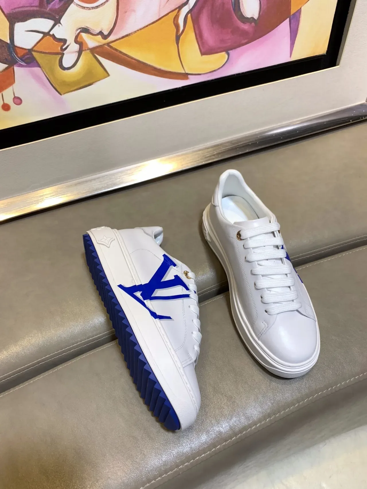 Louis Vuitton LV Trainer White Blue Leather Oversized Monogram Lifestyle Sneakers 3