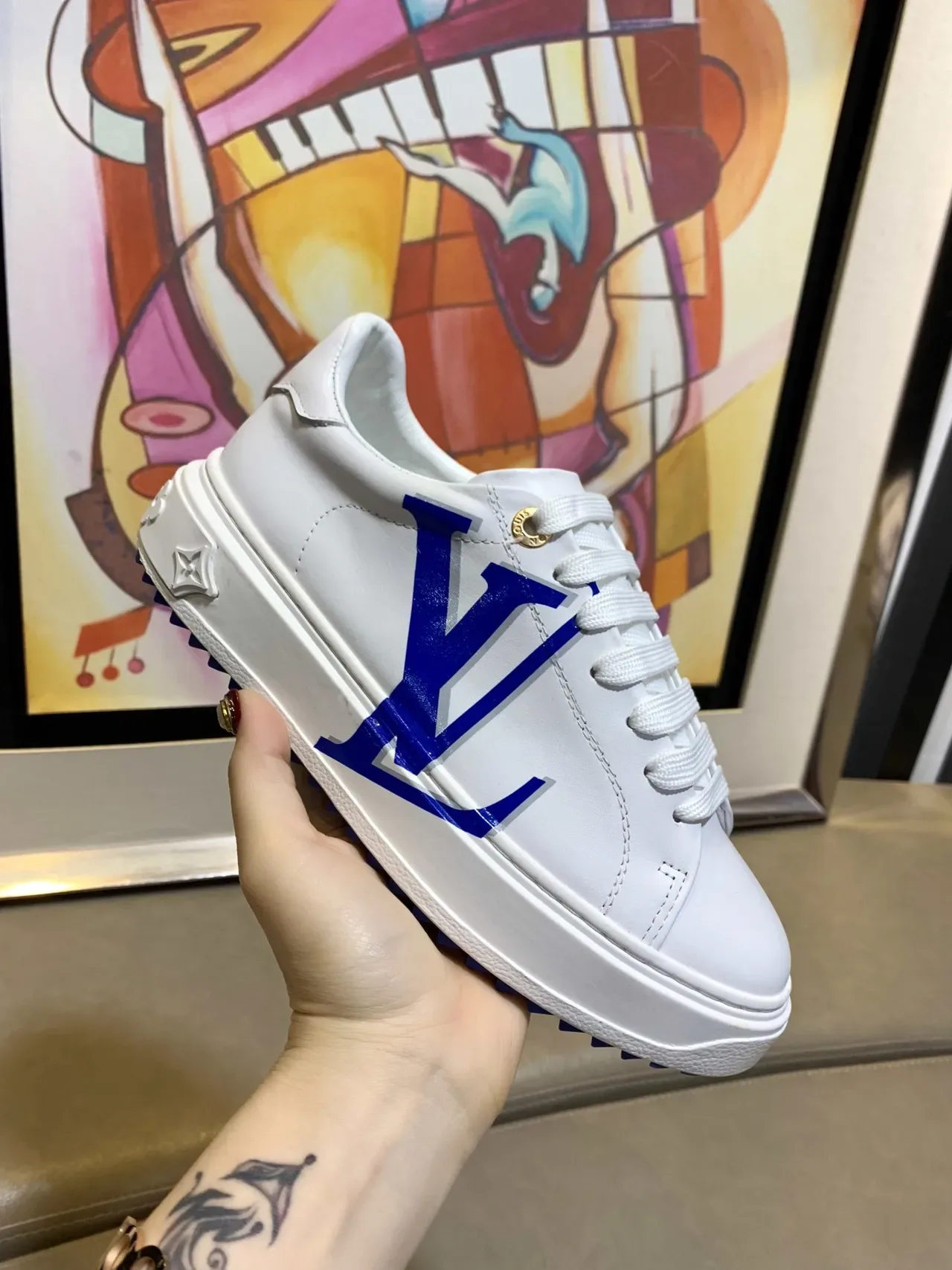 Louis Vuitton LV Trainer White Blue Leather Oversized Monogram Lifestyle Sneakers 5