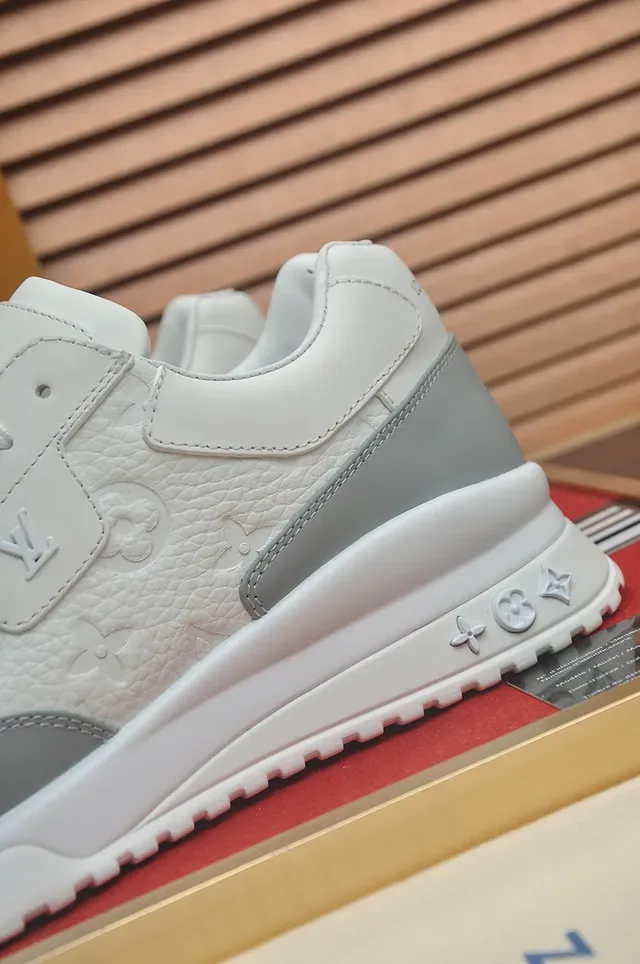 Louis Vuitton LV Trainer White Gray Embossed Monogram Leather Sculpted Layered Midsole Lifestyle Sneakers 2