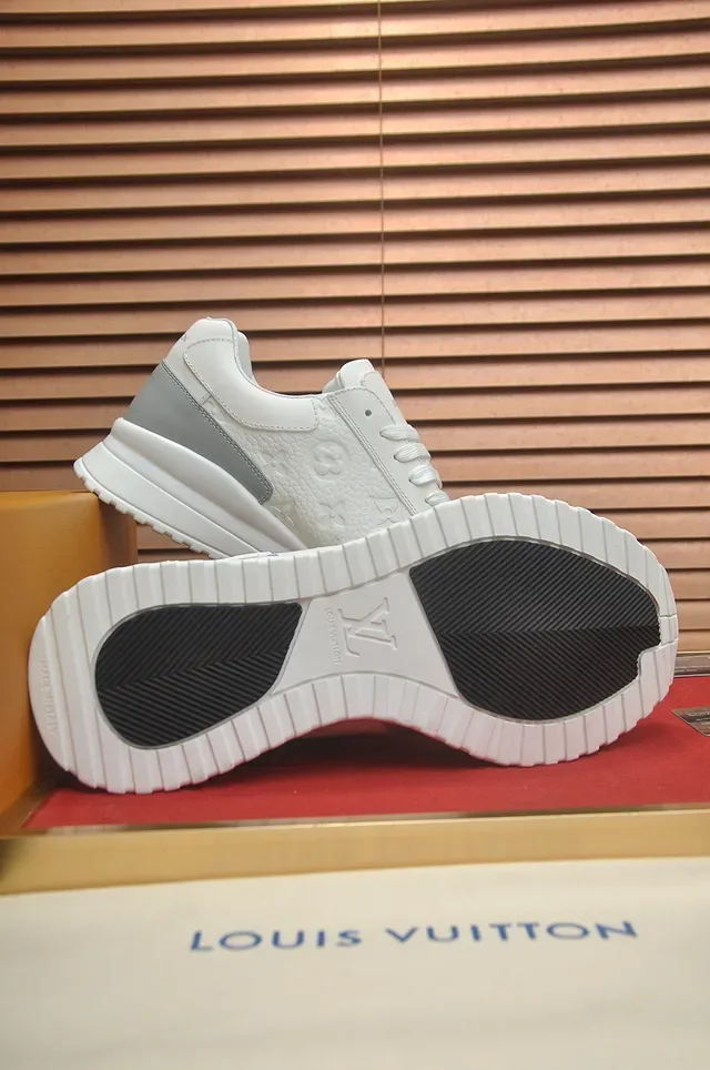 Louis Vuitton LV Trainer White Gray Embossed Monogram Leather Sculpted Layered Midsole Lifestyle Sneakers 3