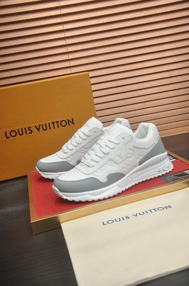 Louis Vuitton LV Trainer White Gray Embossed Monogram Leather Sculpted Layered Midsole Lifestyle Sneakers 4