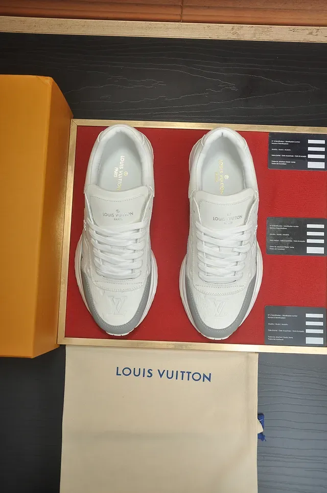 Louis Vuitton LV Trainer White Gray Embossed Monogram Leather Sculpted Layered Midsole Lifestyle Sneakers 5