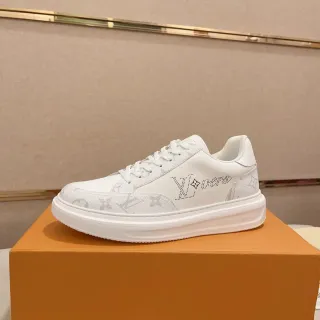 Louis Vuitton LV Trainer White Gray Monogram-Print Leather Perforated Logo Detail Lifestyle Sneakers