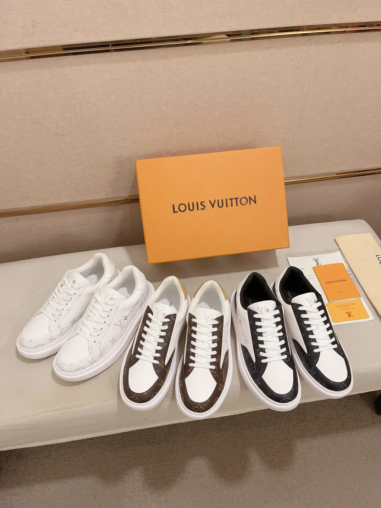 Louis Vuitton LV Trainer White Gray Monogram-Print Leather Perforated Logo Detail Lifestyle Sneakers 2