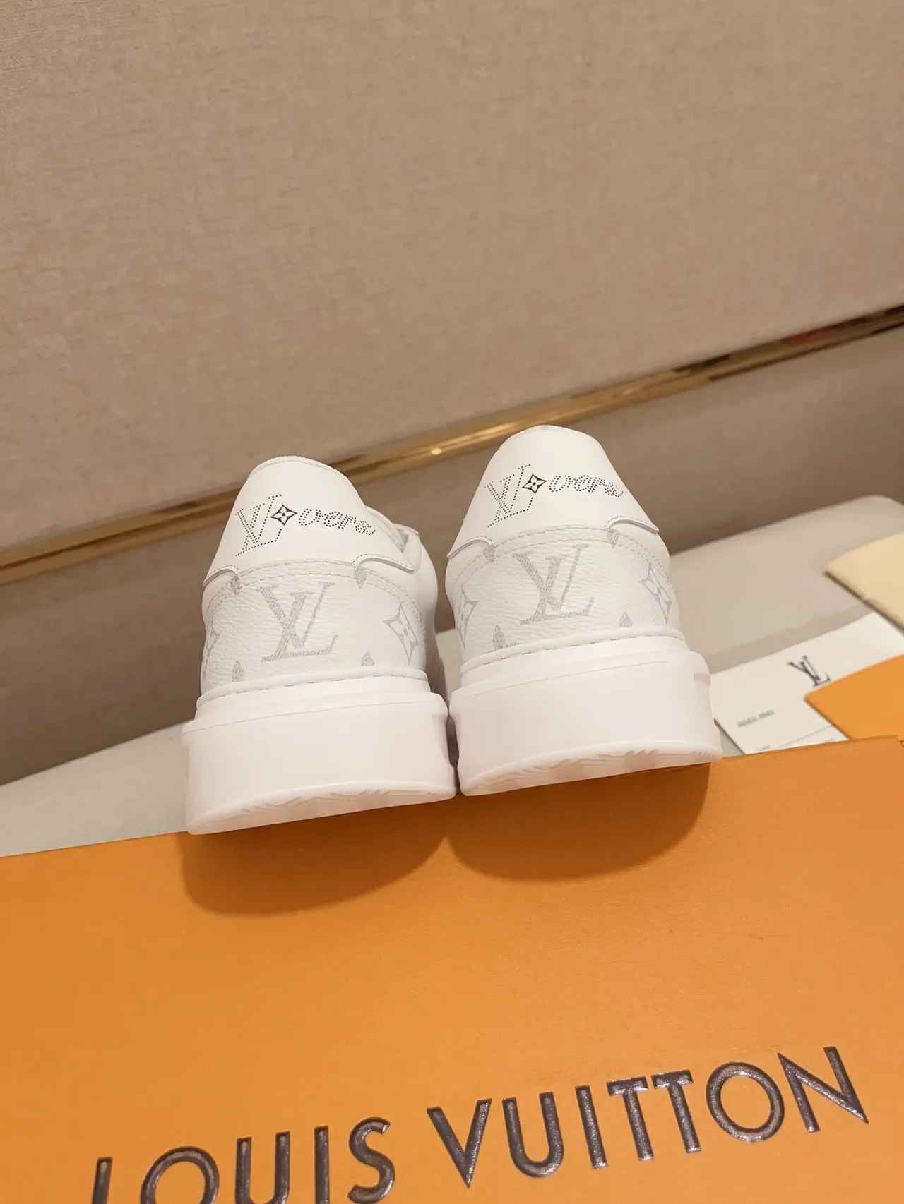 Louis Vuitton LV Trainer White Gray Monogram-Print Leather Perforated Logo Detail Lifestyle Sneakers 3