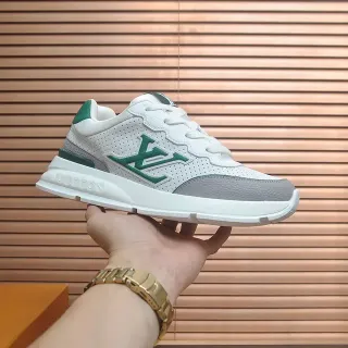 Louis Vuitton LV Trainer White Green Perforated Mesh Upper Monogrammed Logo Panel Lifestyle Sneakers
