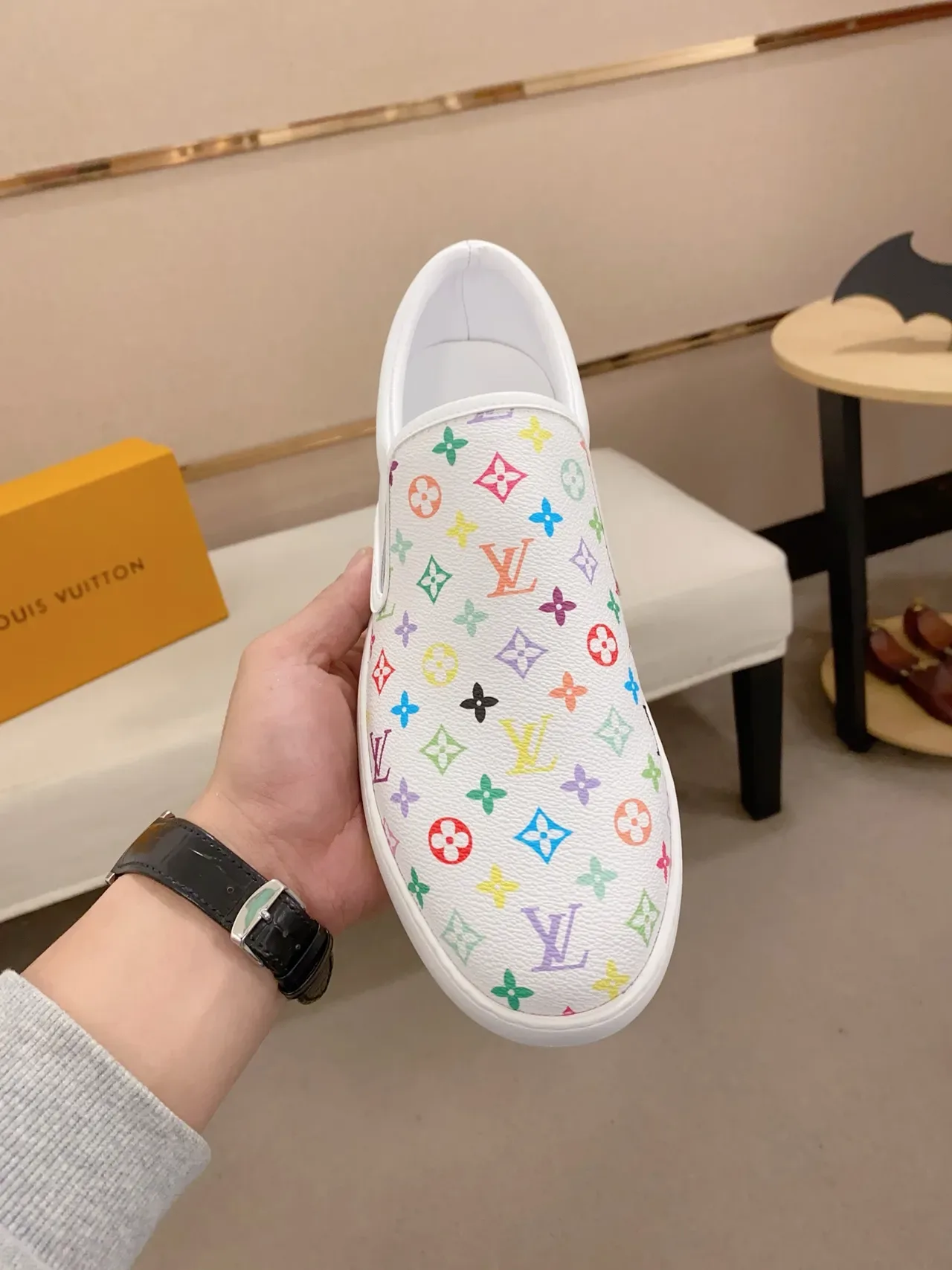 Louis Vuitton LV Trainer Sneakers Lifestyle Blanches Multicolores Slip-On Imprimées Monogramme 5