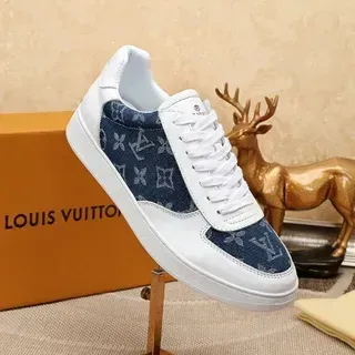 Louis Vuitton LV Trainer White Navy Low-Top Leather Y Denim Panel Construction Lifestyle Sneakers